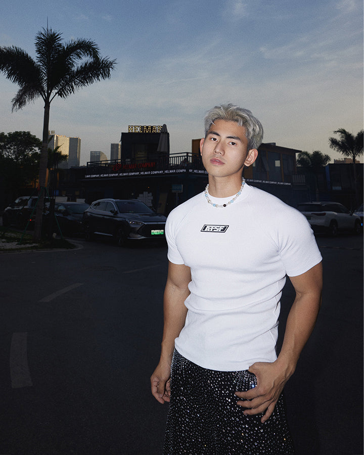 Logo Print Ribbed Knit T-Shirt