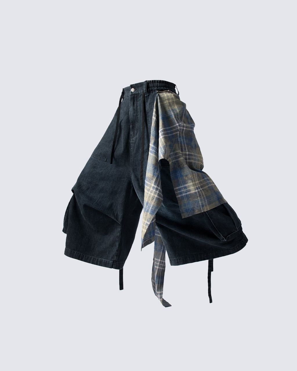 Utility Denim 3/4 Shorts with Detachable Back Flap
