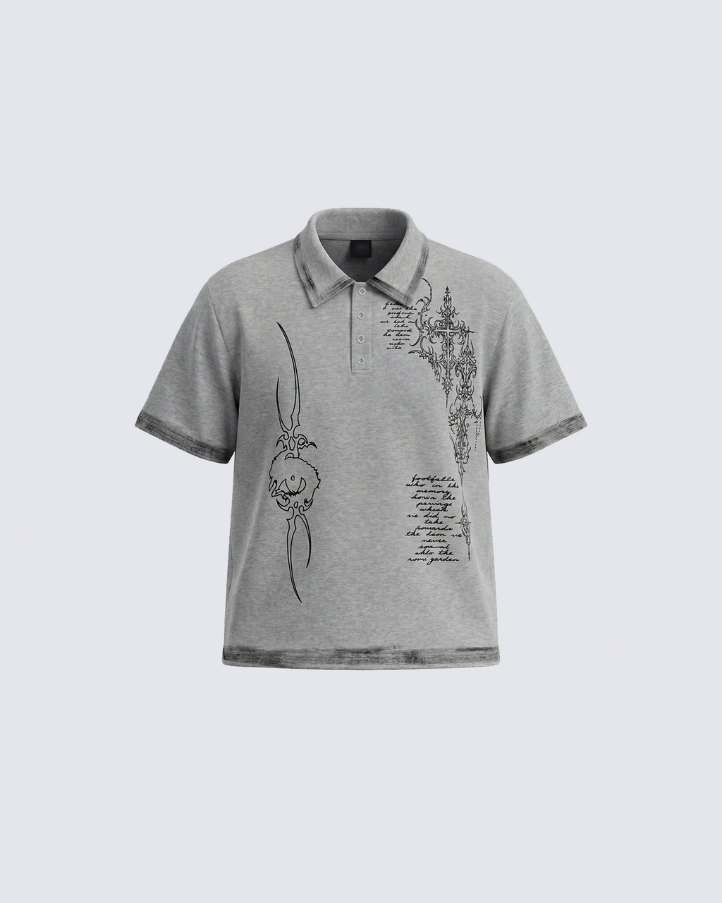 Vintage Gothic Cross Washed Polo Shirt