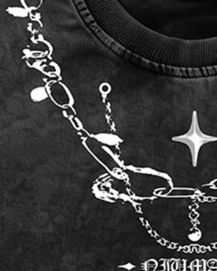 Distressed Graphic Chain Print T-shirt