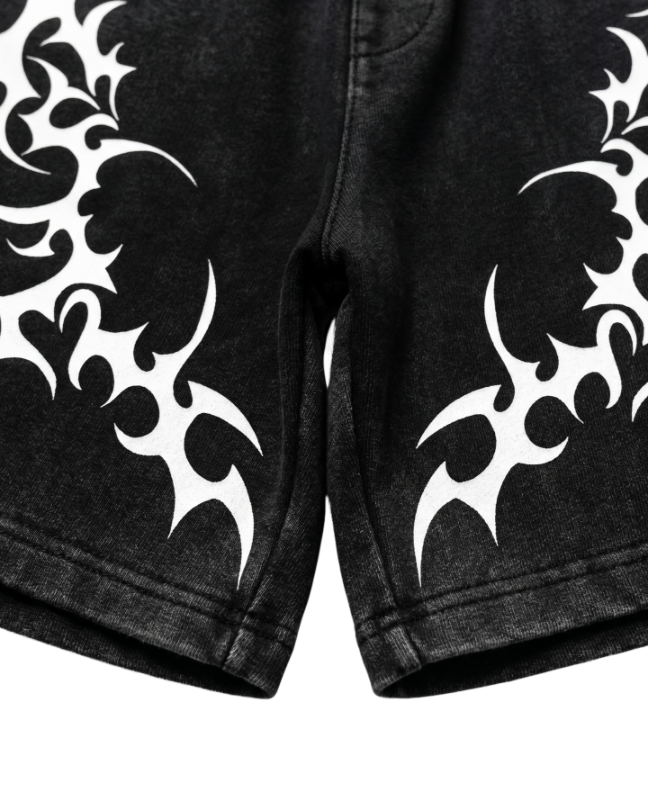 Tribal Print Black Sweat Shorts