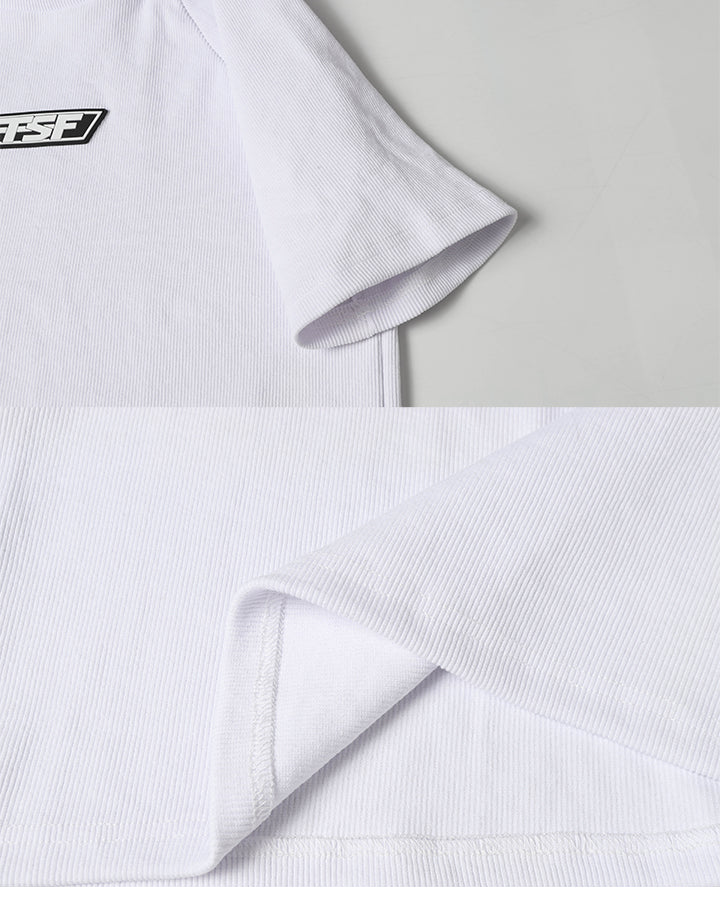 Logo Print Ribbed Knit T-Shirt