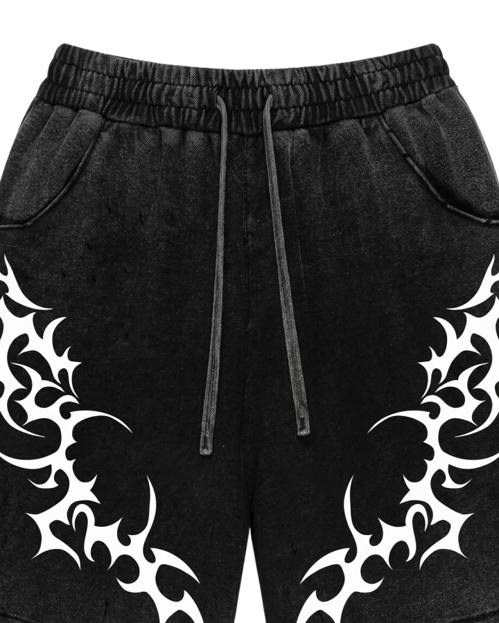 Tribal Print Black Sweat Shorts