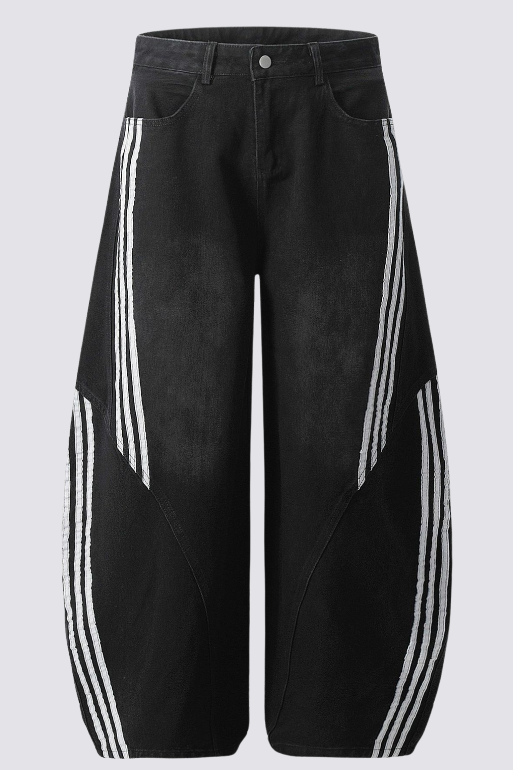 Carbon Fade Stripe Barrel Jeans In Black