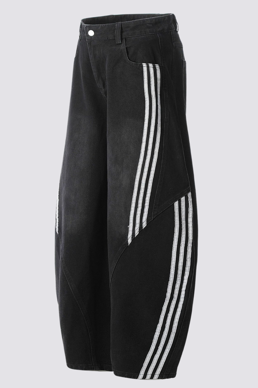 Carbon Fade Stripe Barrel Jeans In Black