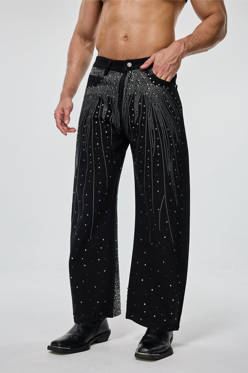 Carbon Wear Rhinestone Straight Jeans