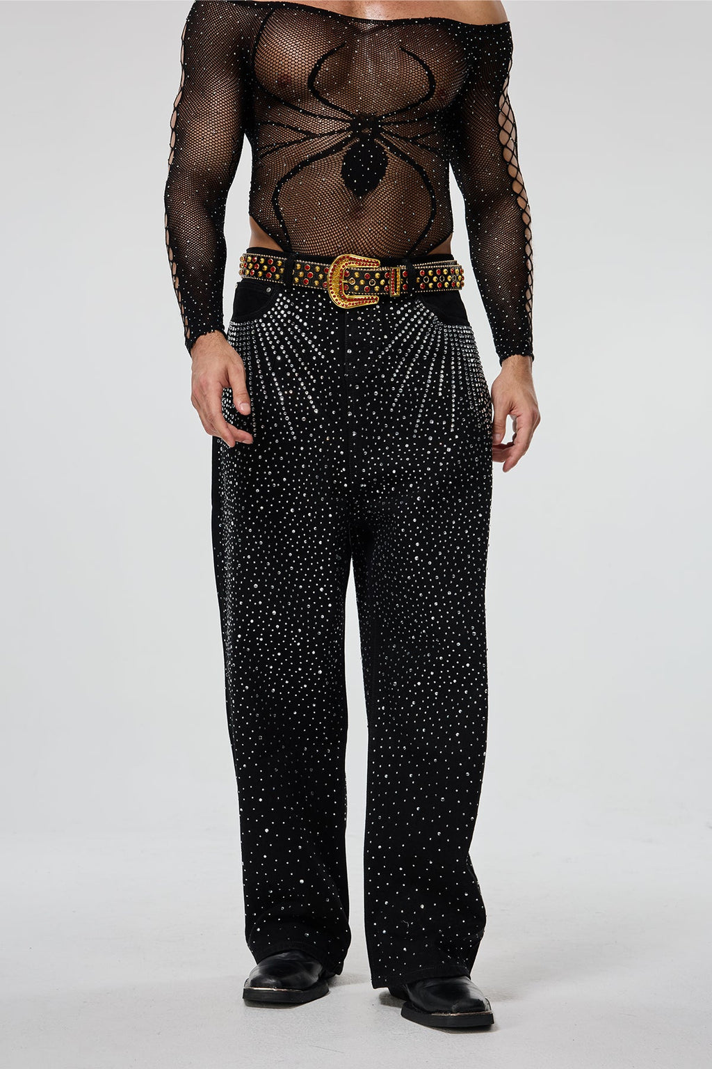 Hard Kilometer Rhinestone Straight Jeans